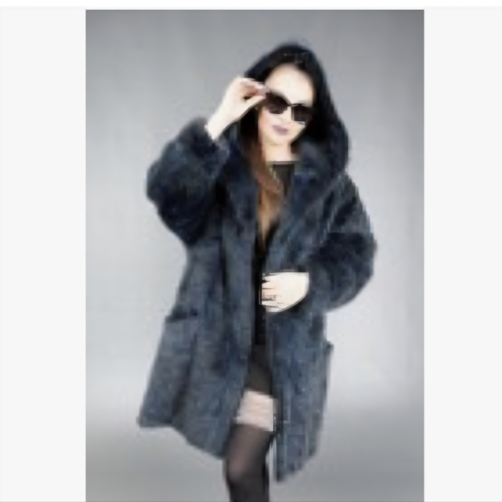 GORGEOUS REAL BLUE FOX FUR COAT WITH HOOD!! PLUS SIZE XLARGE - Picture 3 of 4